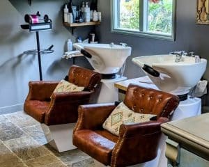 The hair washing facilities at The Mane House at Bloomsburys in Biddenden, Kent.